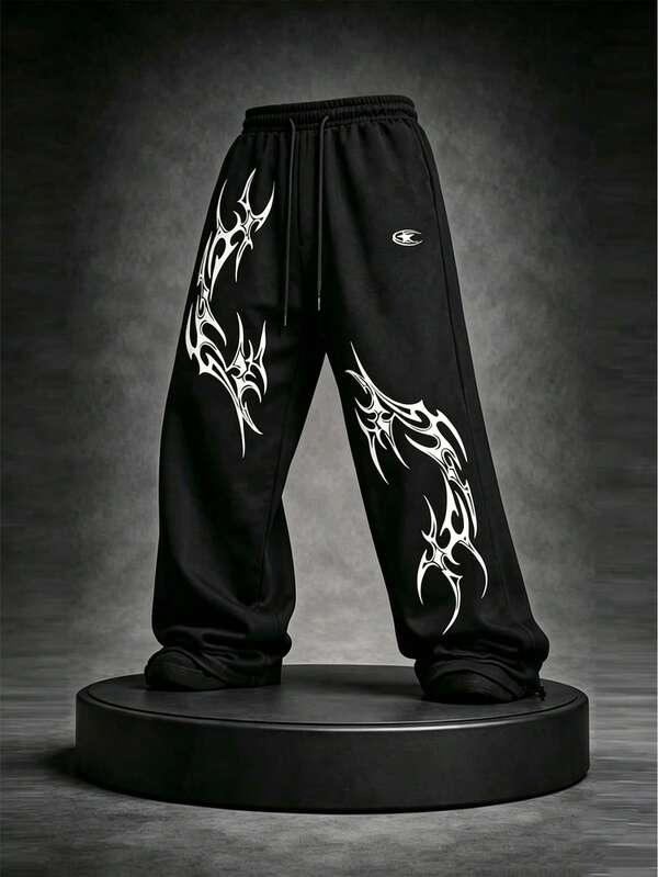 RISE LYT Pantalones largos casuales de fitness y deportes con cintura de cordón estampado para hombres, gimnasio