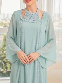 Yasmyna 春夏雪紡3D蕾絲優雅修身女款長版襯衫 - 綠色 - 查看 10
