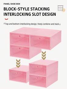 Transparent PP Plastic Shoe Storage Boxes, Flip Drawer Design Dustproof Moisture Proof Shoe Organizer Containers, Small Stackable Shoe Case In Pink For Closet & Entryway Storage - View 3