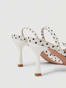 Mnmlis Women's Polka Dot Bow Pointed Toe High Heel Pumps For Christmas - Black and White - View 5