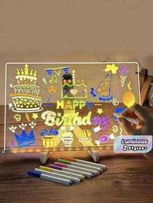 1 Set Papan Gambar Bercahaya, Papan Pesan Akrilik LED, Papan Memo. Mainan Melukis Edukatif, Bertenaga USB, Dilengkapi dengan Stand, Kain Lap, dan Pena Warna, Dekorasi Pesta Ulang Tahun, Hadiah untuk Teman, Hadiah Pesta. - Beraneka warna - View 1
