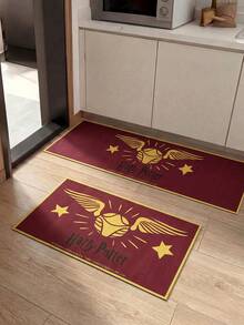 HARRY POTTER X SHEIN A Rubber Kitchen Long Carpet, Cartoon Printing Pattern, Nordic Light Luxury High-End Style Kitchen Mat, Long Running Carpet Laundry Carpet, The Fabric Is Thick And Foot-Feeling, Easy To Take Care Of, Machine Washable And Washable, Practical Entrance - Burgundy - View 3