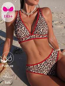 Voyashape Women's Summer Beach Leopard Print Sexy Bikini Set - Burgundy - View 3