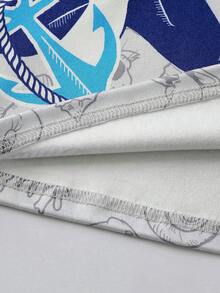 LOONEY TUNES X SHEIN GraphicGems 小男孩春夏時尚系列 貝殼、珊瑚、海螺組合印花 修身高彈力面料圓領舒適短袖T恤與短褲2件套 修身居家服 - 灰色 - 查看 5
