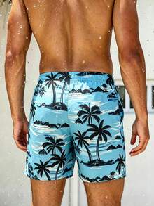 Naviga Onda Summer Plus Size Men's Palm Tree Print Pocket Beach Shorts Holiday / Vacation / Beach / Hawaii / Tropical / Swim /  Bathing - Baby Blue - View 3