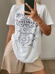 DAZY Women's Letter Print Short Sleeve T-Shirt And Shorts Loungewear Set Summer Pajamas - White - View 1