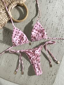 Swim Vcay Springbreak 女款夏季隨機印花細肩帶金屬裝飾復古兩件式比基尼套裝 - 彩色 - 查看 3