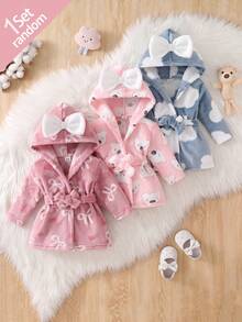 [1 Set Randomly Sent]Newborn Baby Home Robe Cartoon Cute Bear, Pink Heart Bow, Cloud Cartoon Plush Bow Robe - Multicolor - View 2