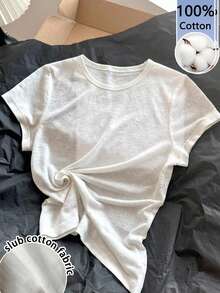 Tseoso 女款 100% 粗織棉短版 T-shirt，純色圓領，復古 Softgirl 風格，時尚休閒居家款 - 彩色 - 查看 6