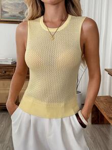 EMERY ROSE Women's Elegant All-Match Patchwork Brunch Versatile Fashionable Knit Top Four Seasons Commute Office Festival TeaPartyBirthday Casual Summer Light Yellow - Pale Yellow - View 8