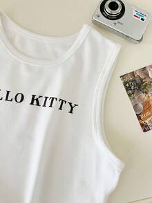 Resyla HELLO KITTY AND FRIENDS | SHEIN LOGO字母印花夏季女款修身背心 - 白色 - 查看 4