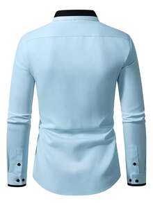 Manfinity Mode Men's Casual Business Contrast Trim Front Button Long Sleeve Shirt, Formal - Baby Blue - View 2