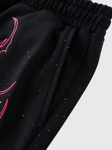 ROMWE MEN Street Life Celana Pendek Kasual Pria Musim Panas Motif Gothic - Hitam - View 4