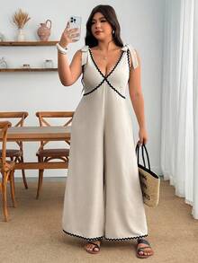 Enliva Plus Size Women's Sleeveless Colorblock Midi Jumpsuit, Fashionable Summer Vacation Casual Style, Suitable For Apple And Curvy Body Types - Multicolor - View 6