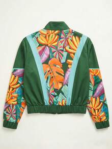 CAJUNI Women's Tropical Plant Print Long Sleeve Zip-Up Sports Jacket - Green - View 4