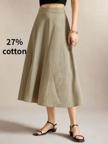 BizChic Brown Lace Trim High Waist Plaid Skirt, Elegant Sexy French Vintage Business Commute Date Vacation Halloween Back To School Party Birthday Office Slimming Elegant Versatile Autumn Daily Wedding Guest Church Special Occasion Formal Vacation Style Country Style Light Luxury Minimalist Casual - Multicolor - View 7