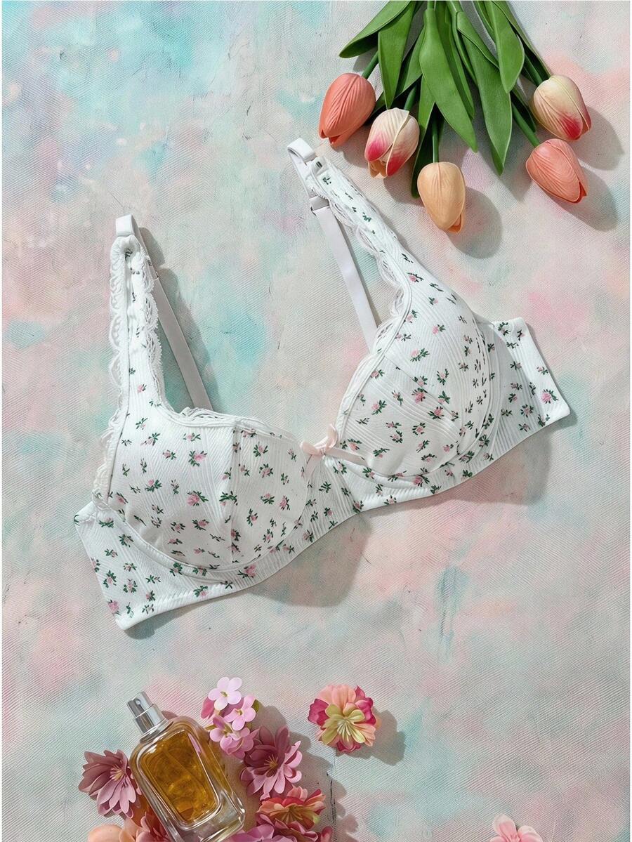 Elorette 女士碎花蝴蝶装饰钢圈文胸 - 彩色 - 查看 1