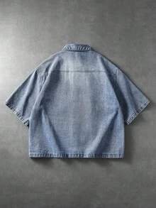 ROMWE MEN Street Life Casual Chinese Style Men's Versatile Denim Top - Blue - View 2