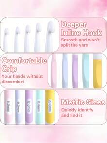 5/8/13pcs 2.5-20mm Ergonomic Crochet Hook Set, 2026 New Multicolor Crochet Needles With Rubber Grip, Suitable For Sweaters, Scarves, DIY Knitting, Thick Blankets, Shawls, Carpets, Etc. - Macaron Colors - View 6
