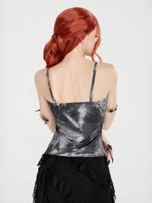 Breakform Casual Versatile Tie-Dye Ruched Camisole Tank Top For Women - Black - View 2