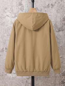SHEIN 青少年男孩休閒舒適百搭保暖內裡連帽冬季加厚外套 - 卡其色 - 查看 3