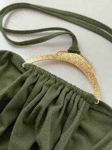 Maweii Summer Plus Size Women Strapless Tie Metal Buckle Decor Tube Top 2 In 1 Waist-Exposing Flared Dress - Army Green - View 8