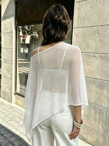 SHEIN Holidaya Women's Solid Color Casual Versatile Daily Wear Knit Top - White - View 3