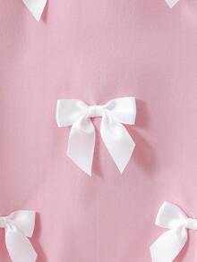 Back To School Young Girl Xiyin 4-7Y 2-Piece Set, 3D Ribbon Bow Detail Puff Long Sleeve Blouse Top With Pink Wide Leg Pants, Spring/Autumn Cute Sweet Fashion Princess Style Outfit, Y2K Aesthetic Daily Campus Play Casual Set - Pink - View 7