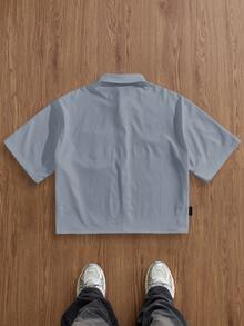 ESTAVOR Men's Woven Fashion Casual Loose Short Sleeve Shirt - Blue - View 3