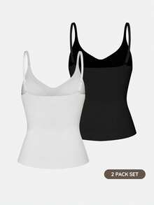 SHAPORA 2 paquetes de tops básicos tipo tank con sujetador incorporado y acolchado para mujer, para hacer ejercicio - Multicolor - Ver 2