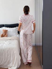 Napfluff Fashionable Women's Long Sleeve Long Pants Pajama Set With Printed Pattern - Beige - View 2