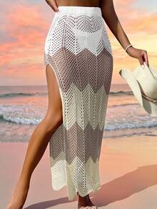 Swim Vcay Rok Penutup Liburan Wanita Motif Blok Warna dengan Belahan Samping - MultiWarna - View 4