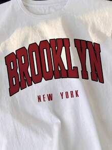 兒童小男孩休閒簡約字母圖案無袖背心，適合夏季，經典熱門城市 Brooklyn, New York 文字圖案印花 - 白色 - 查看 2