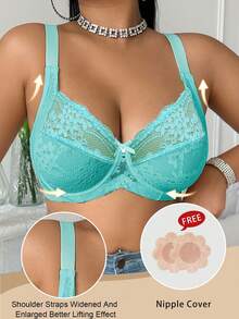 Divavoom Sujetador con encaje y parches, con aros y decoración de moño, lencería de elevación, talla grande, 1 pieza - Azul - Ver 6