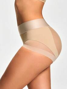 SHAPORA Shorts moldeadores de Body para mujer con malla de contraste de unicolor - Albaricoque - Ver 4