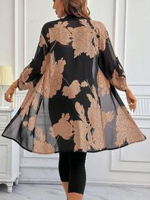 SHEIN Clasi 女款優雅通勤花卉印花襯衫 - 橘色 - 查看 2