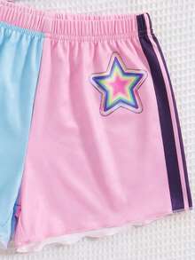SHEIN 年轻女孩时尚酷炫多彩的K-Pop女团字母星形印花服装，彩色卡通人物两件套奶油粉色韩流粉丝礼物音乐时尚女孩 - 粉色 - 查看 4