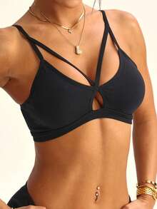 SHEIN Sujetador deportivo con espalda cruzada, absorción de impactos y elevación efectivas, sujetador de fitness para correr y yoga, pieza única - Negro - Ver 6