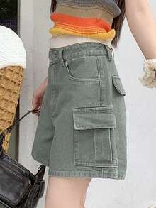 DAZY Women's Distressed Washed Pocket Casual Streetwear Summer Denim Shorts School - Green - View 9