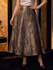 MOTF PREMIUM Rok Jacquard Elegan Model Mengembang untuk Wanita Ukuran Besar - Coklat - View 5
