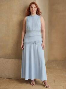 MOTF PREMIUM PLUS ELEGANT CONTRAST LACE LONG DRESS - Baby Blue - View 4
