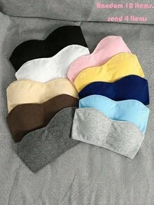 SHEIN Tween Girl 簡單舒適親膚加墊抹胸內衣，卡其色、杏色、白色、黑色，4件組，四季適用 - 彩色 - 查看 7