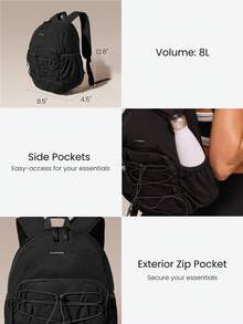 GLOWMODE Medium 10L DailyMotion Water-Resistant Backpack Bag With Side Pockets External Zip Pocket Button Closure Reflective Daily Casual Hiking Outdoor - Black - View 5