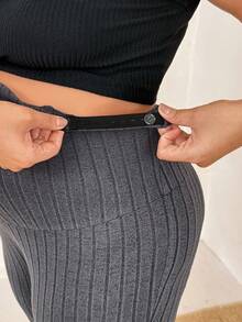 Plussiva Quần ống loe bầu size lớn màu trơn, cạp điều chỉnh được - Màu xám đen - Xem 8