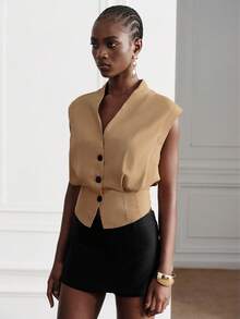 Aveloria Modichic Elegant V-Neck Cinched Waist Button-Up Slouchy Versatile Top - Dusty Pink - View 4