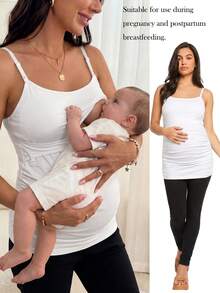 Modmama Camiseta de maternidad con sujetador incorporado, top de lactancia, color blanco - Blanco - Ver 2
