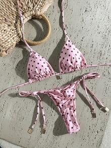 Swim Vcay Springbreak 女款夏季隨機印花細肩帶金屬裝飾復古兩件式比基尼套裝 - 彩色 - 查看 1