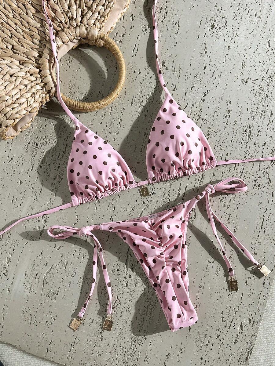 Swim Vcay Springbreak 女款夏季隨機印花細肩帶金屬裝飾復古兩件式比基尼套裝 - 彩色 - 查看 1