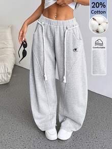 SHEIN PETITE 女款棉質秋冬街頭風返校學院風休閒保暖舒適法式灰色 - 灰色 - 查看 7