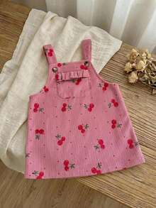 SHEIN LMoss Kids 女嬰編織燈芯絨櫻桃圖案背心裙，加厚燈芯絨面料，適合秋冬穿著 - 藕粉色 - 查看 11